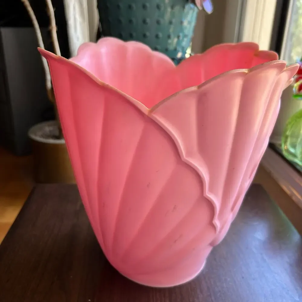 Vintage pink plastic trash can bin by Fesco shell design